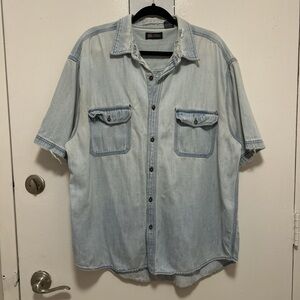 Faded Glory super distressed light washed denim button-up shirt